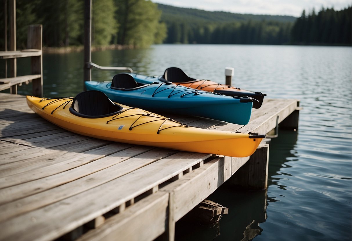 A kayak dock with a smooth, ramped surface for easy access, handrails for stability, and clear signage for instructions