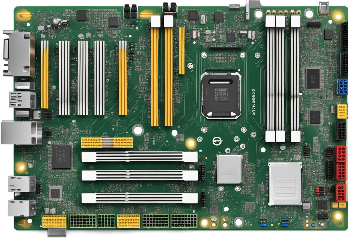 A motherboard with screws and standoffs, labeled and arranged for easy identification and installation