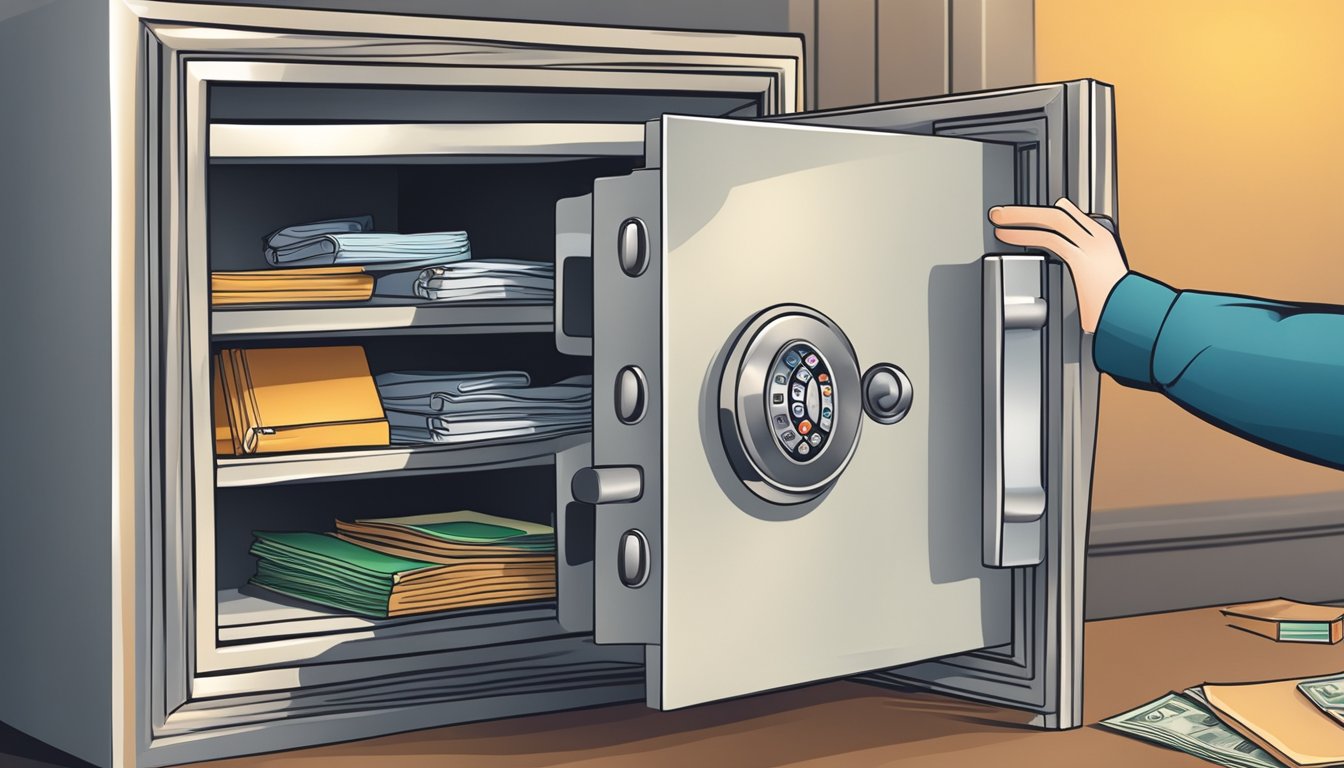 A person locking their valuables in a secure safe while avoiding suspicious loan offers