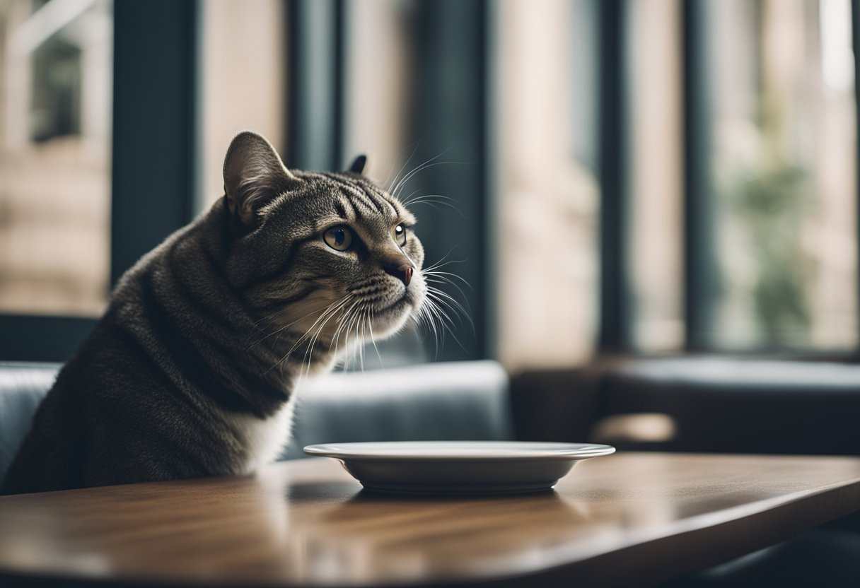 Mental hunger vs physical hunger: A confused mind sits beside an empty plate, while a growling stomach waits patiently for nourishment