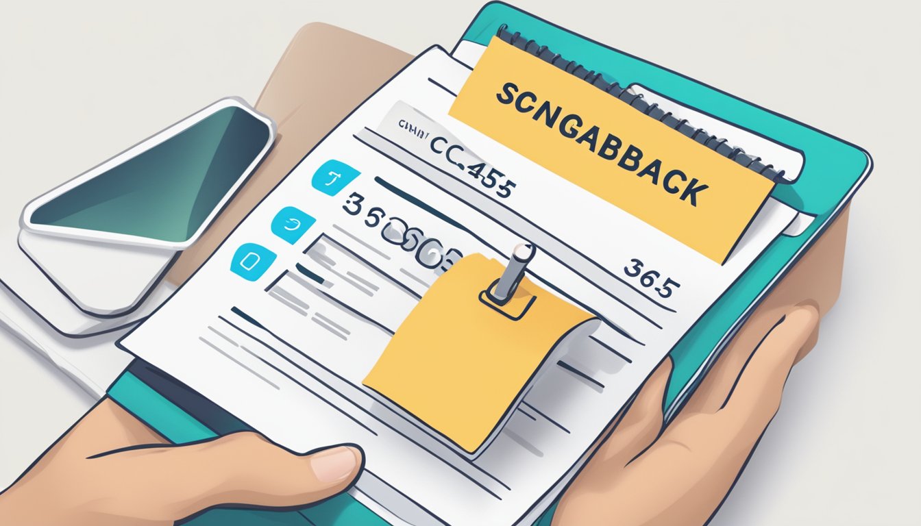 A hand holding a completed application form with "365 cashback" and "Singapore" prominently displayed