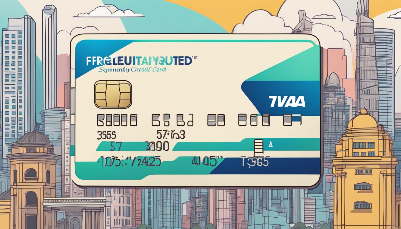 A credit card with "Frequently Asked Questions 365 credit card rebate" displayed, against a backdrop of iconic Singapore landmarks