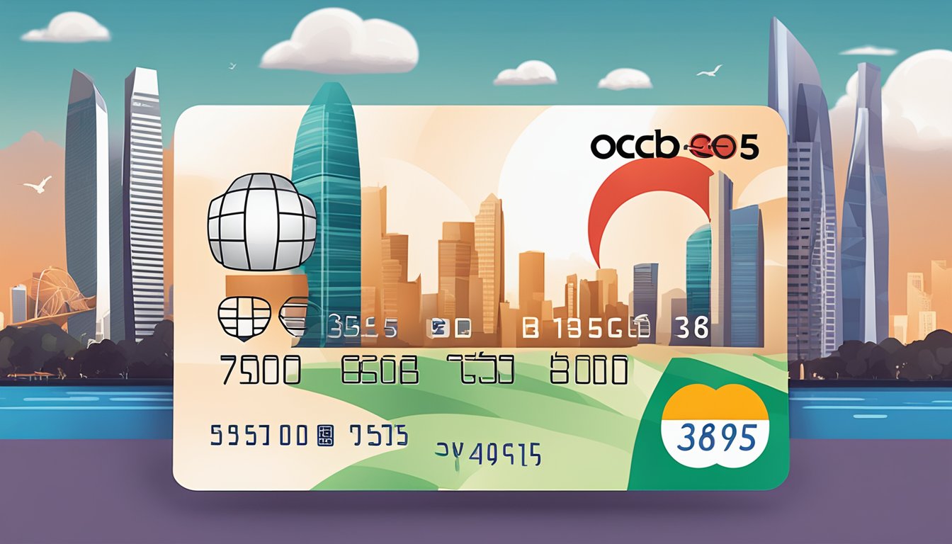 A credit card with "OCBC 365" logo against a Singapore cityscape backdrop