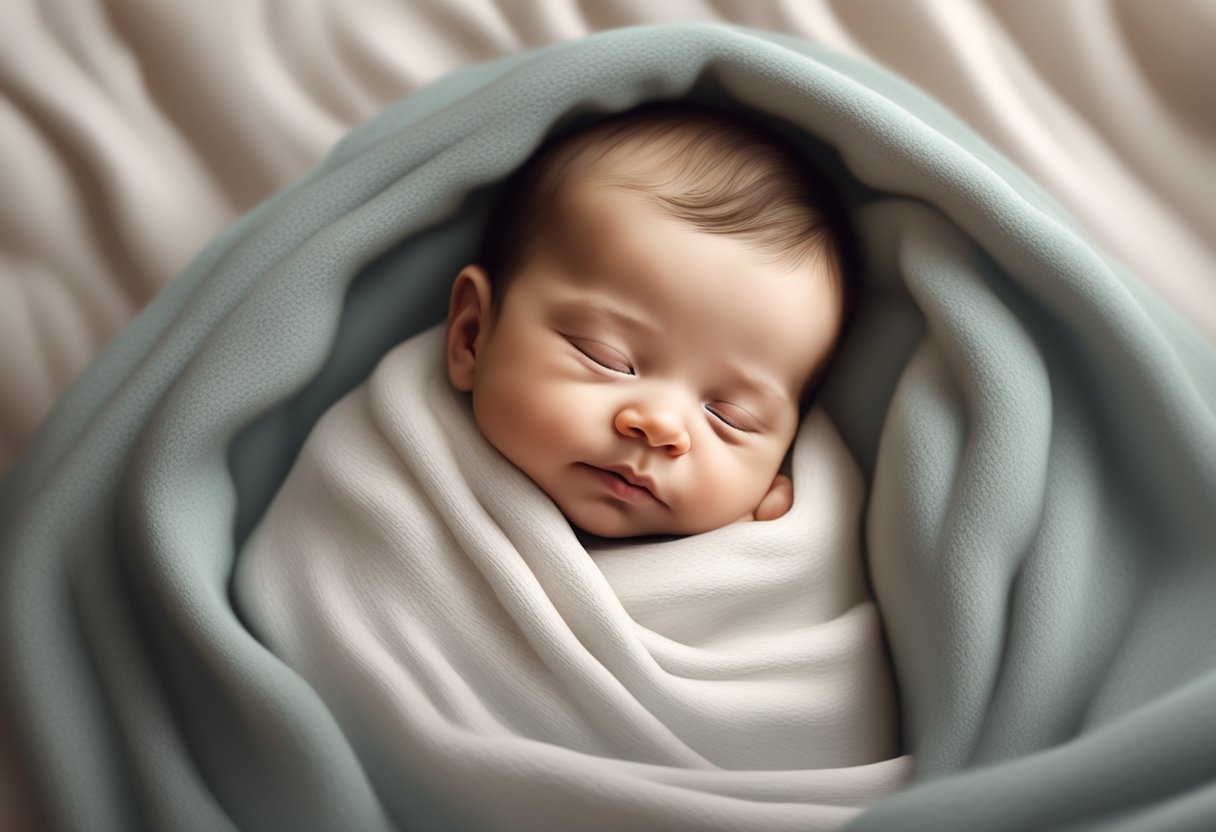 A baby nestled in a soft, cozy blanket, surrounded by calming white noise, and a gentle rocking motion