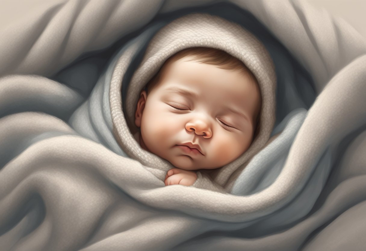 A cozy baby nestled in a soft blanket, peacefully sleeping in a gentle embrace