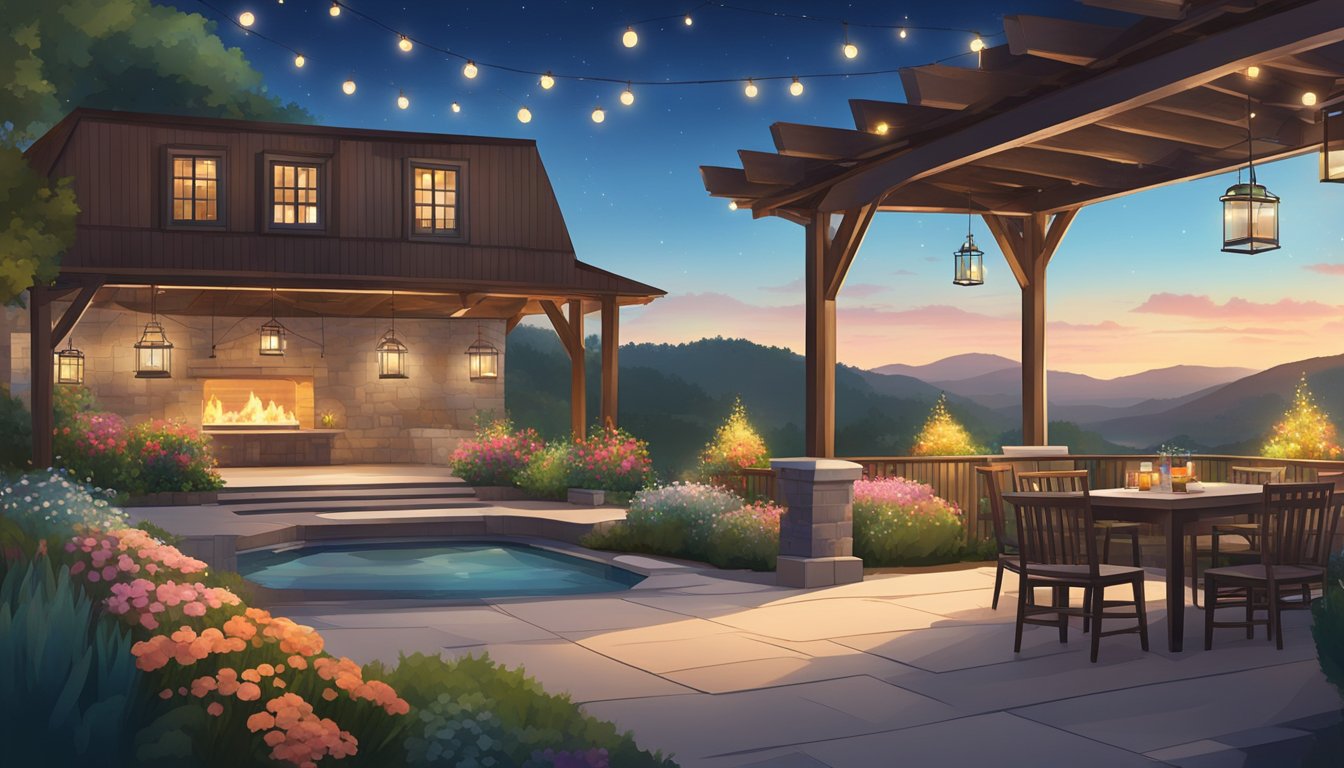 A lush garden with a gazebo and flowing fountain, surrounded by twinkling lights and colorful flowers. A rustic barn with string lights and wooden beams, set against a backdrop of rolling hills. A modern rooftop terrace with panoramic city views and sleek, minimalist