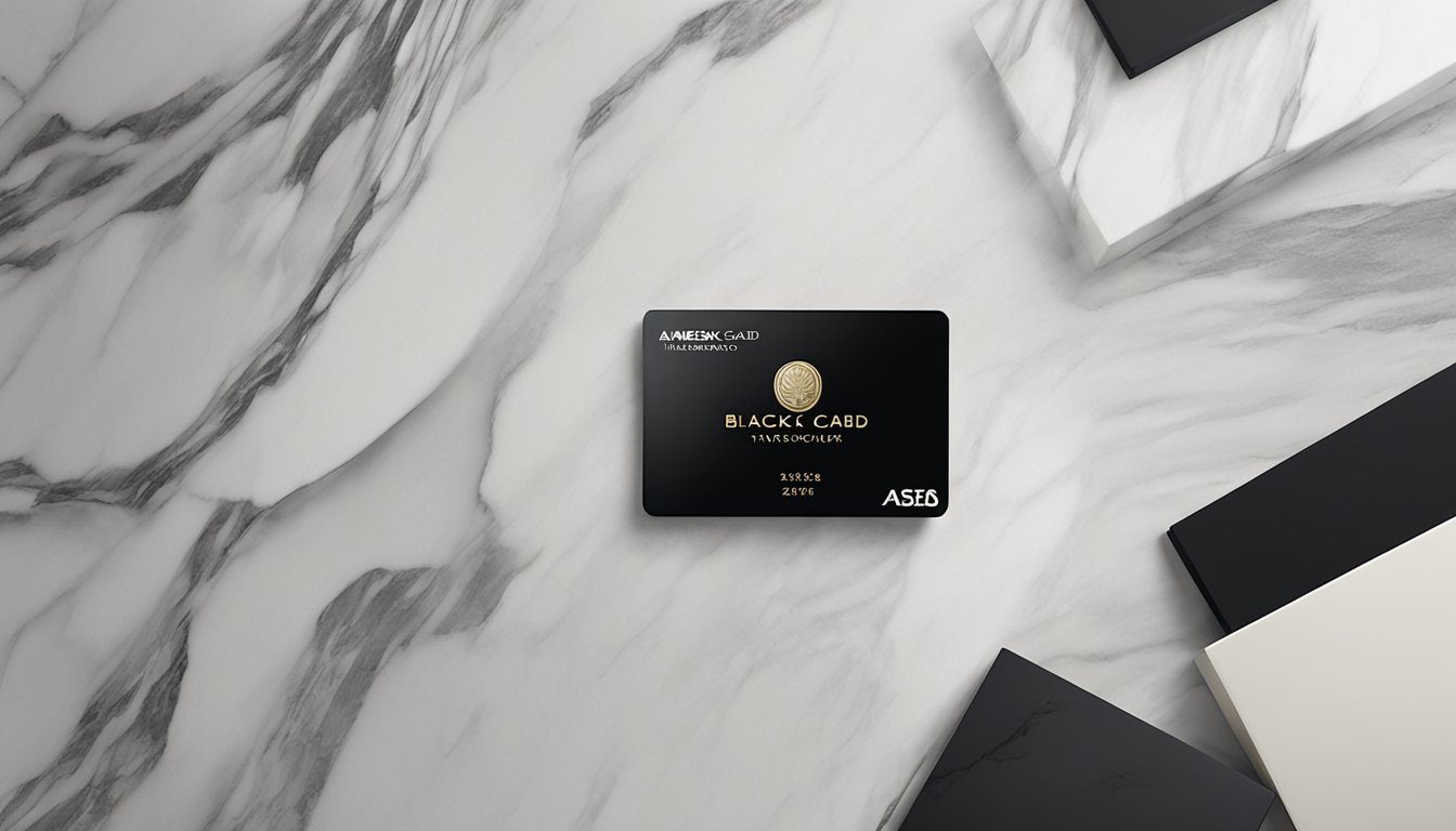 The Amex Black Card sits on a luxurious marble tabletop in a sleek and modern setting in Singapore