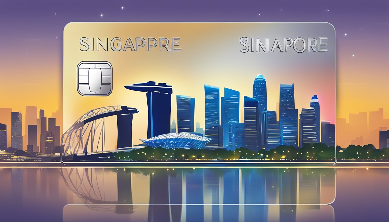 A metal Amex card with Singapore skyline in the background