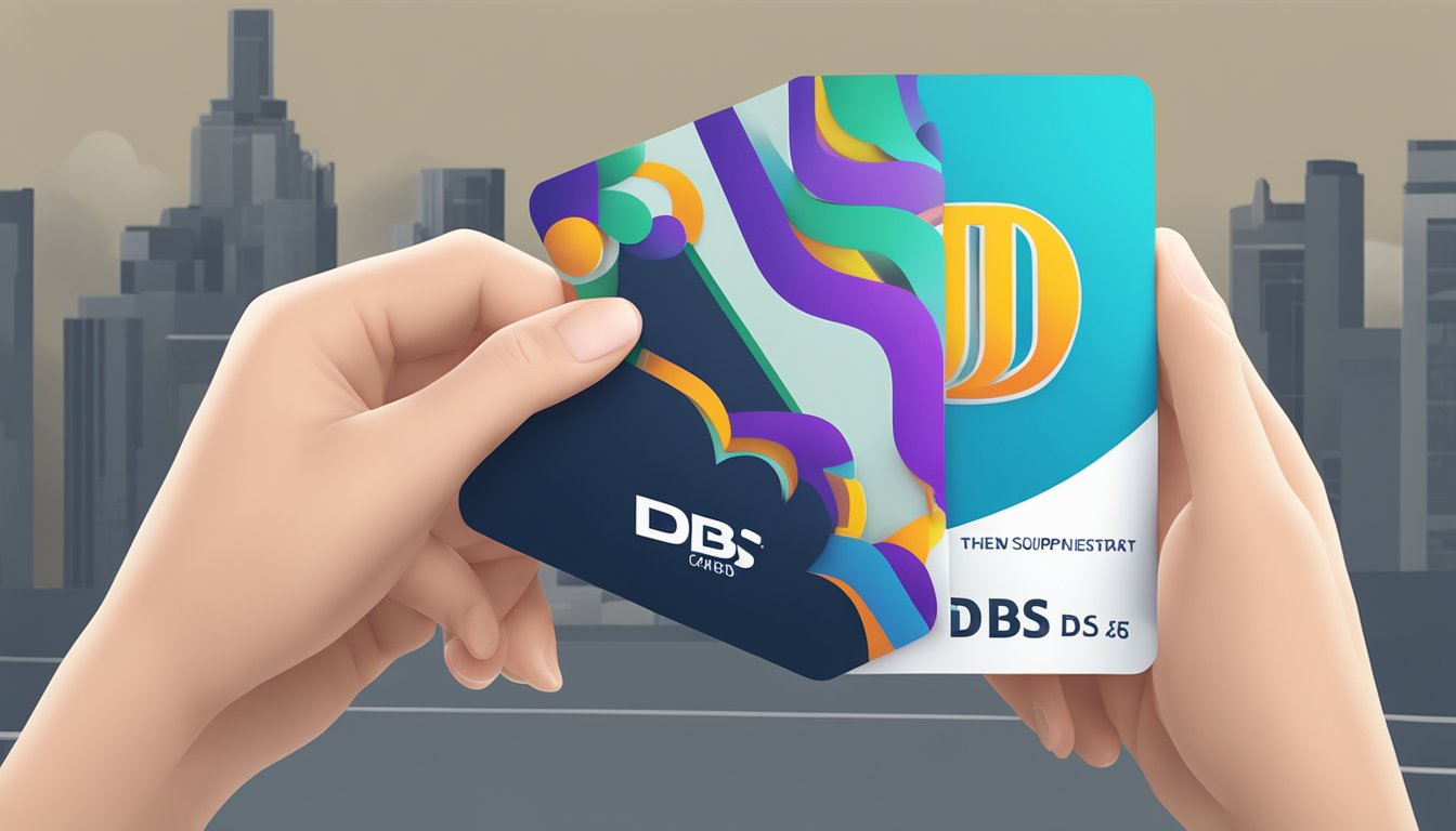 A hand holding a supplementary card with the DBS logo, against a clean, modern background