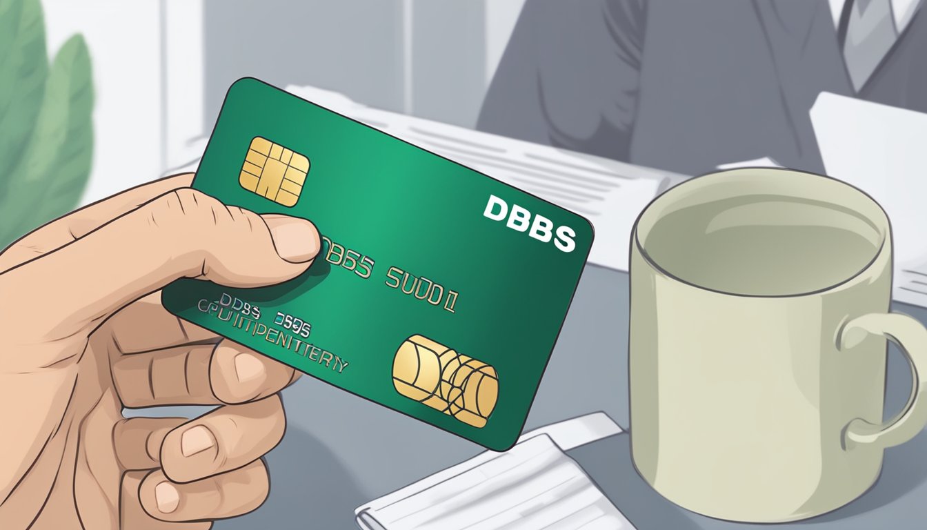 A hand holding a credit card with "DBS Supplementary Card" text, next to a list of eligibility criteria