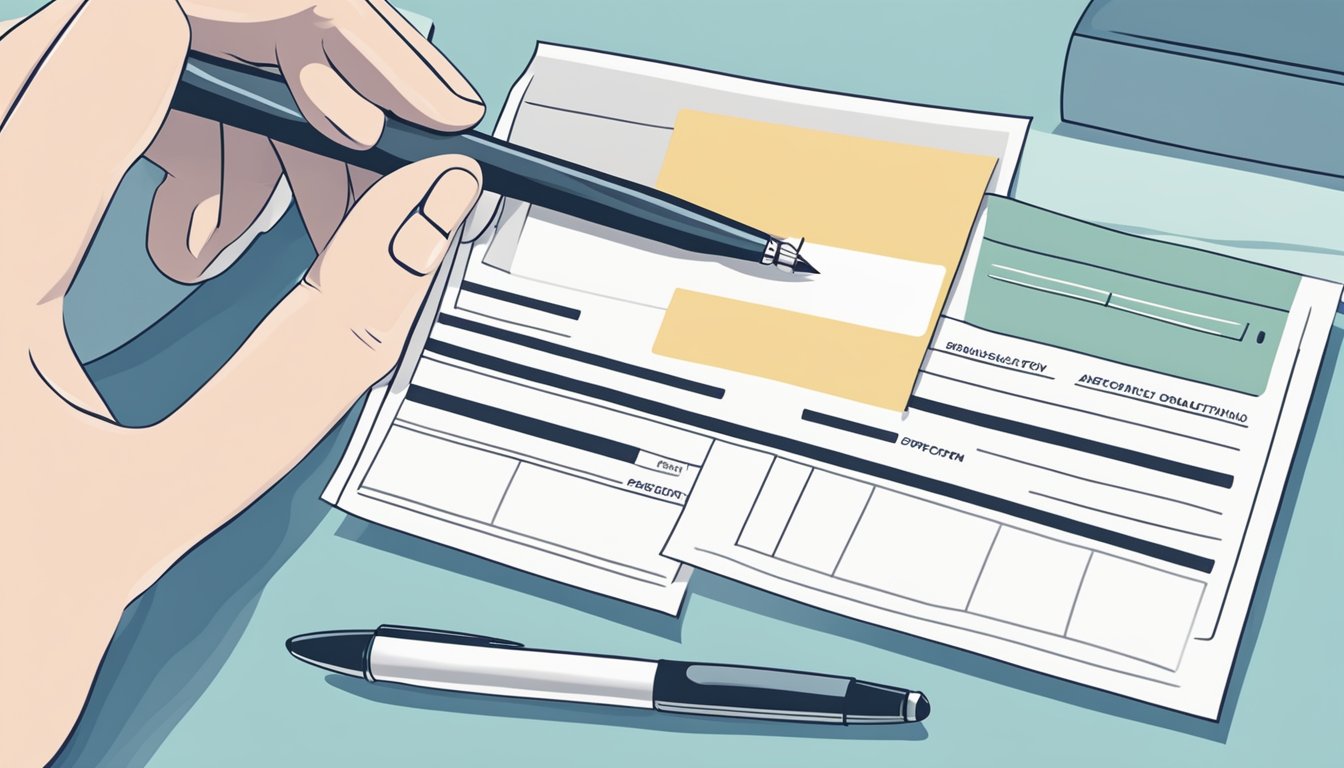 A hand holding a DBS supplementary card application form with a pen ready to fill in the required details