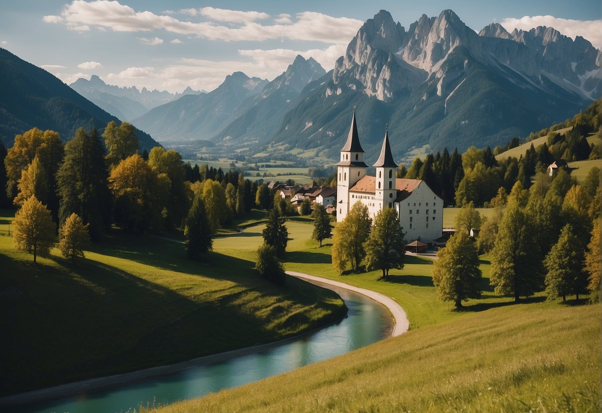A picturesque landscape in the Salzburger Sportwelt region, featuring iconic cultural landmarks and sustainable tourism activities