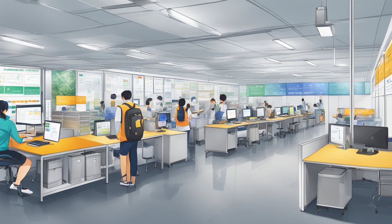 A bustling test centre in Singapore with clear signage and easy access for all