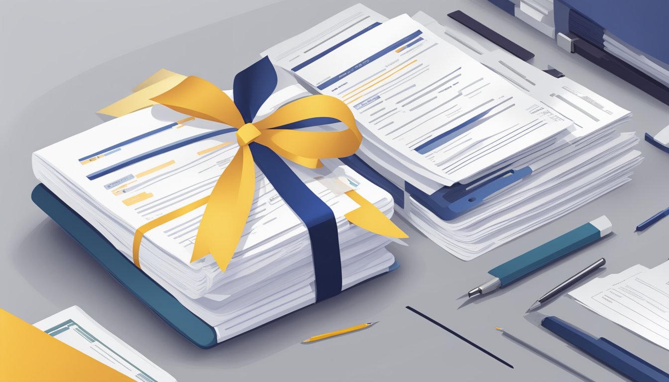 A stack of documents with "Frequently Asked Questions" printed on top, surrounded by a ribbon with the words "assurance package eligibility Singapore."
