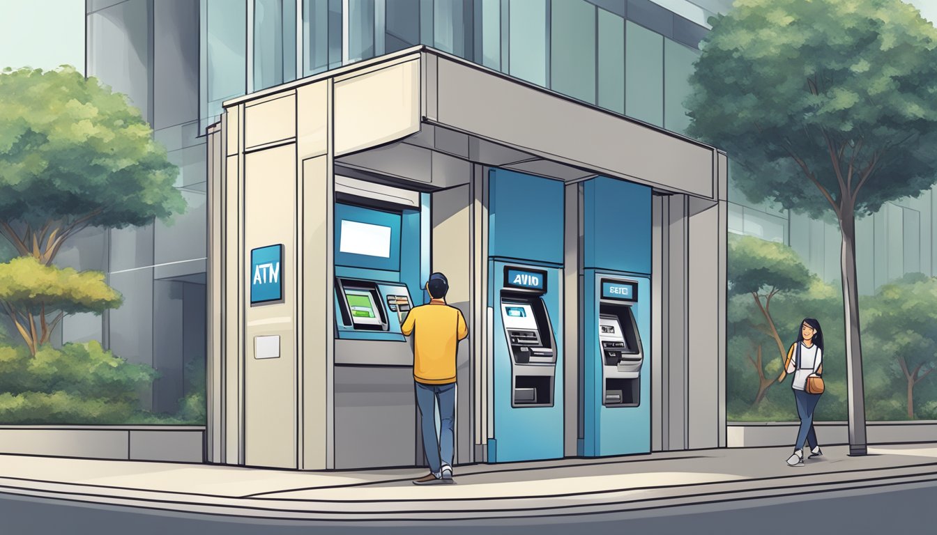 A person easily accessing an ATM in Singapore, with clear signage and convenient location