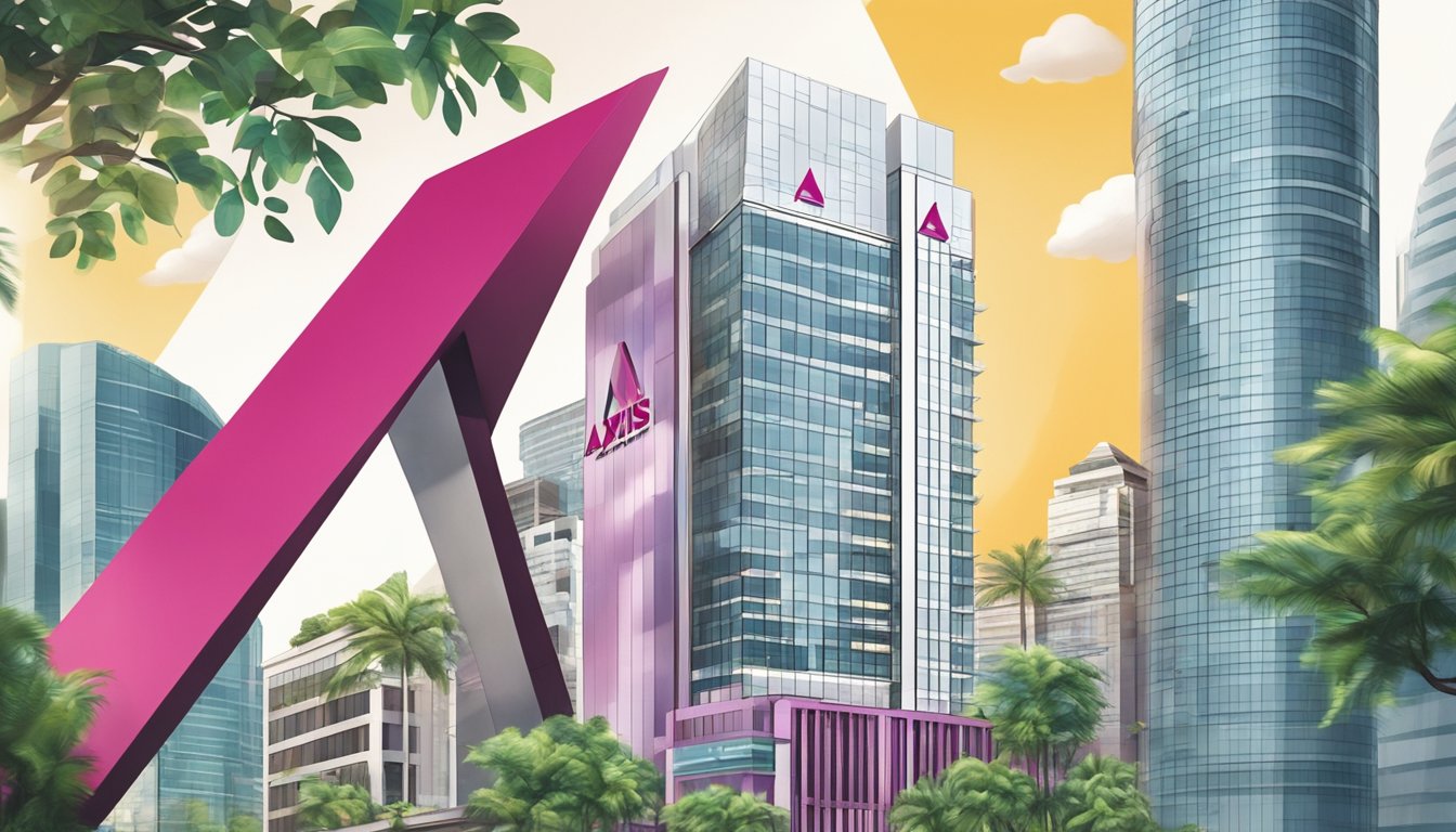 Axis Bank's logo displayed prominently outside a modern building in the bustling financial district of Singapore