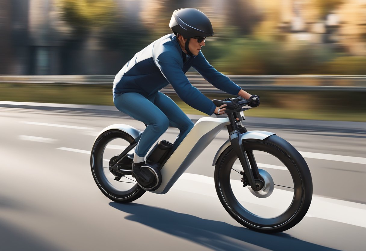 An ebike zooms down a paved road, its sleek frame glinting in the sunlight as it effortlessly reaches top speed