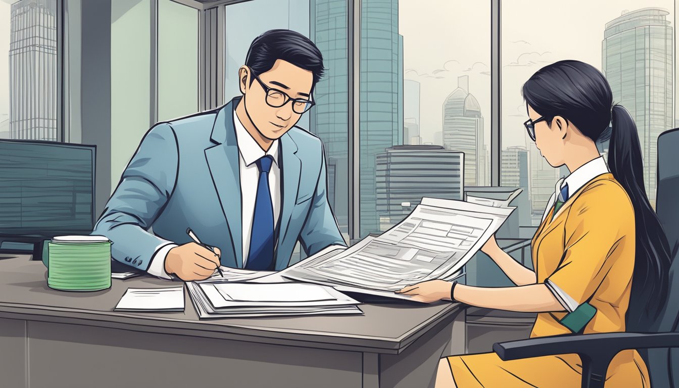 A bank officer reviews financial documents to determine loan eligibility in Singapore