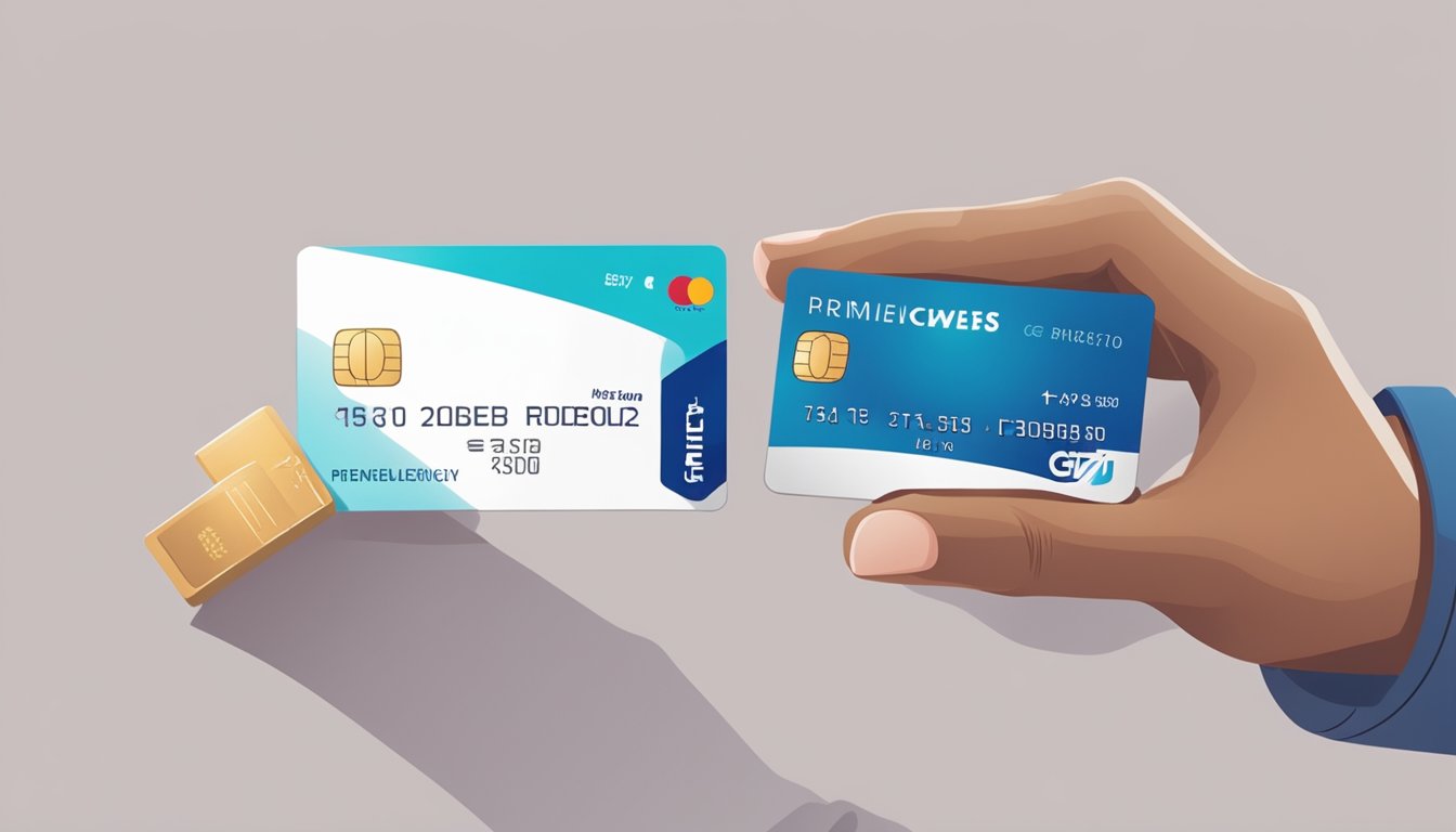 A hand holding a Citi PremierMiles card with a seamless transition from booking to redeeming flights, hotel stays, and more in Singapore