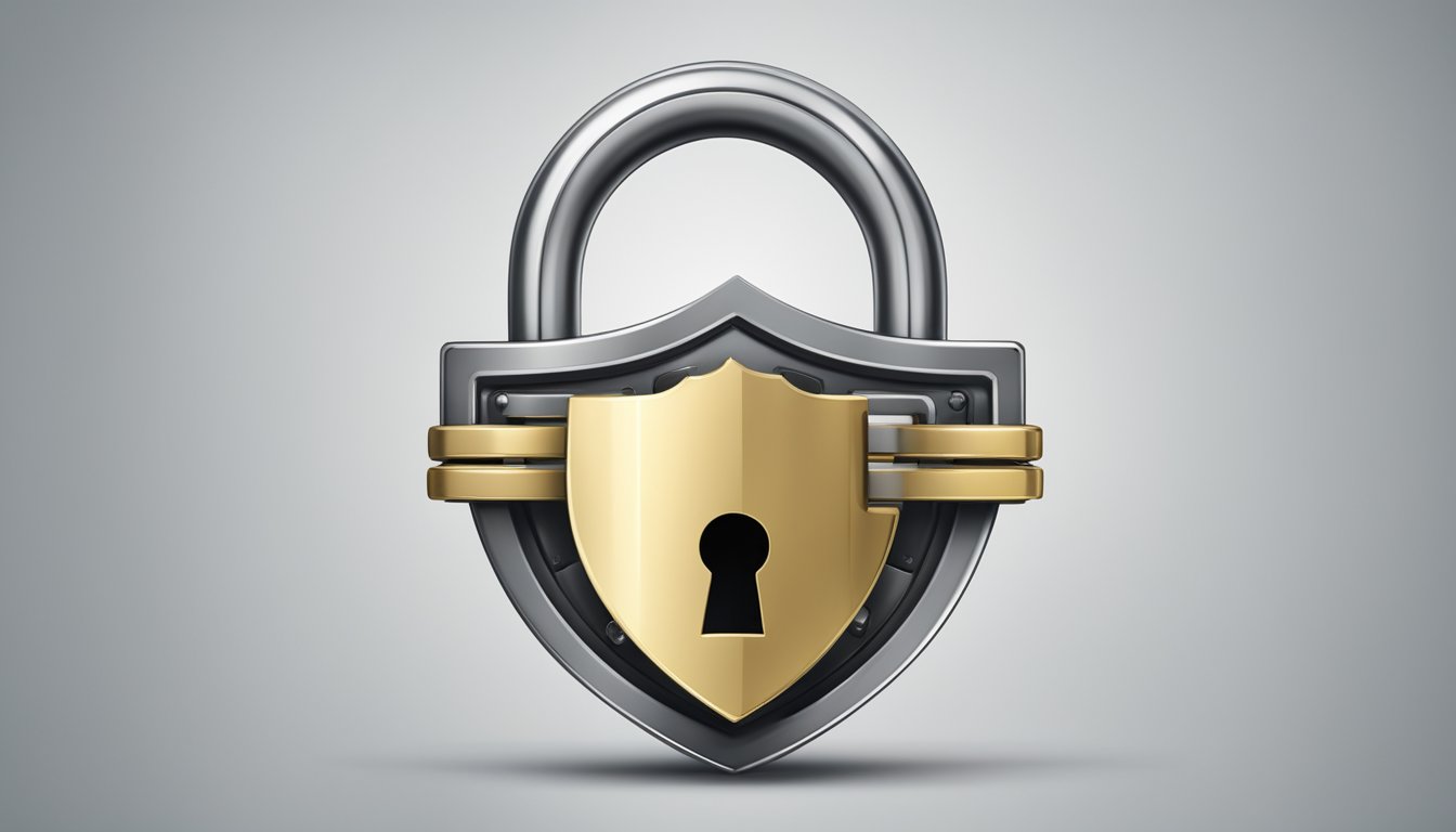 Two padlocks intertwining with a shield symbol in the background, representing the security and protection of a joint account