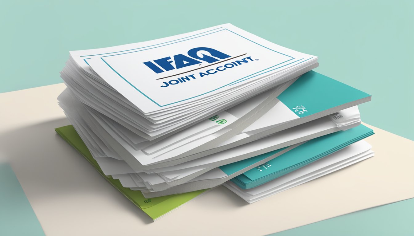 A stack of FAQ documents labeled "Joint Account Singapore" with a bank logo in the background