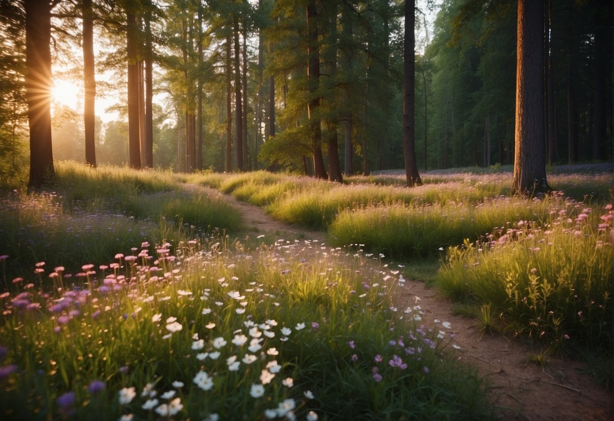 A serene landscape with vibrant colors and interesting textures, such as a field of wildflowers or a tranquil forest scene