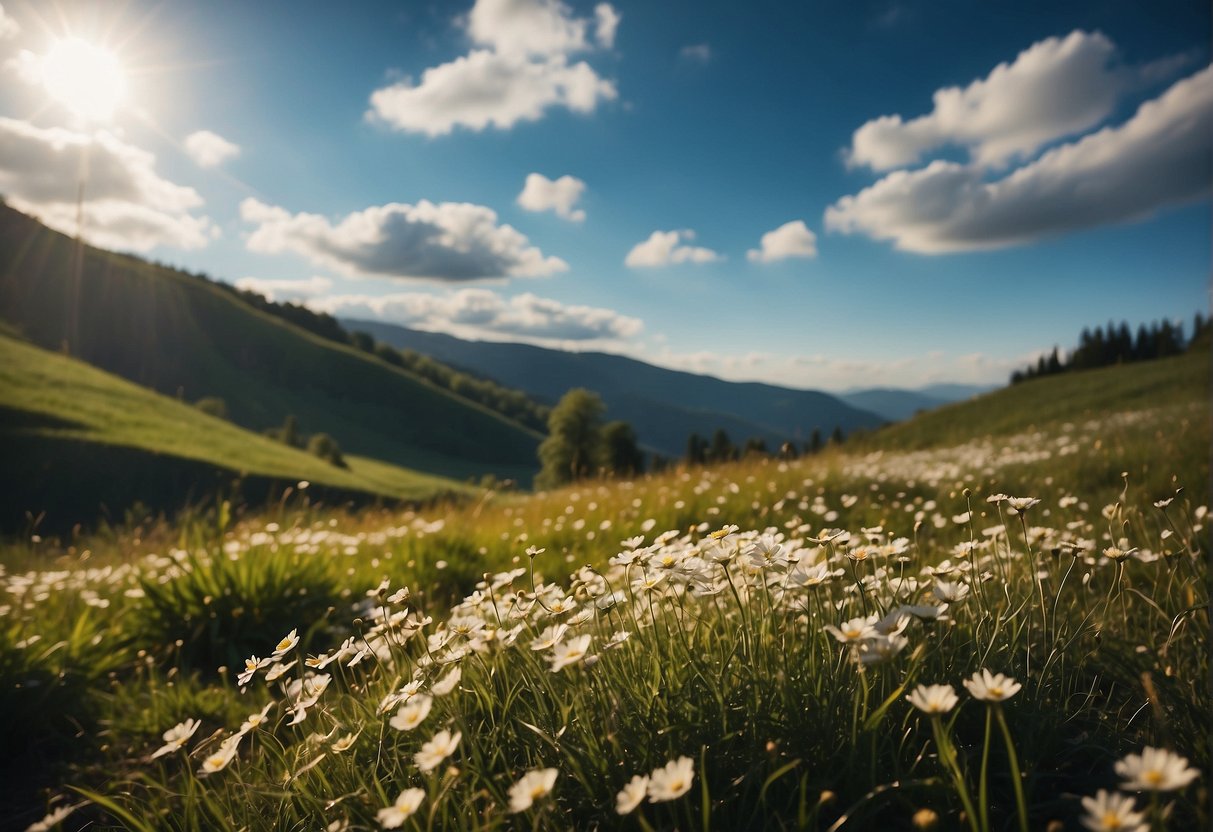 A peaceful landscape with vibrant colors and clear details, showcasing natural beauty and a sense of tranquility