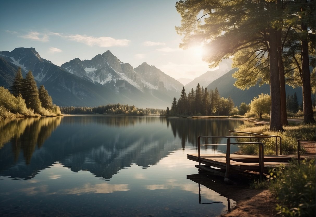 A serene landscape with soft lighting and natural elements, such as trees, mountains, or a tranquil body of water, would be an ideal scene for the illustrator to recreate