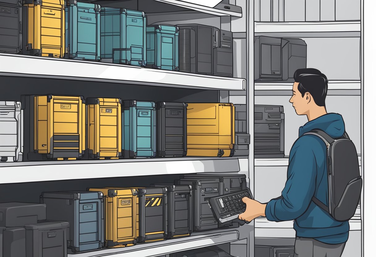 A person carefully selecting a Corsair case from a variety of options on a display shelf