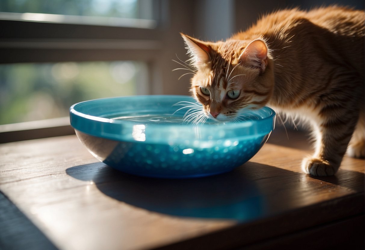 A cat's water bowl being refreshed daily