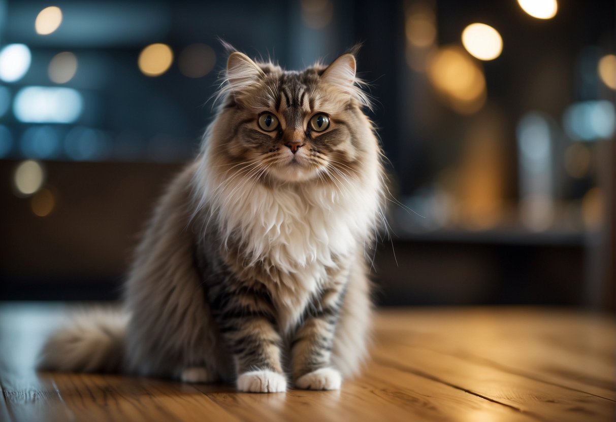 A fluffy cat with a thick, insulating undercoat and longer, protective topcoat. The fur appears dense and may have a slightly rough texture