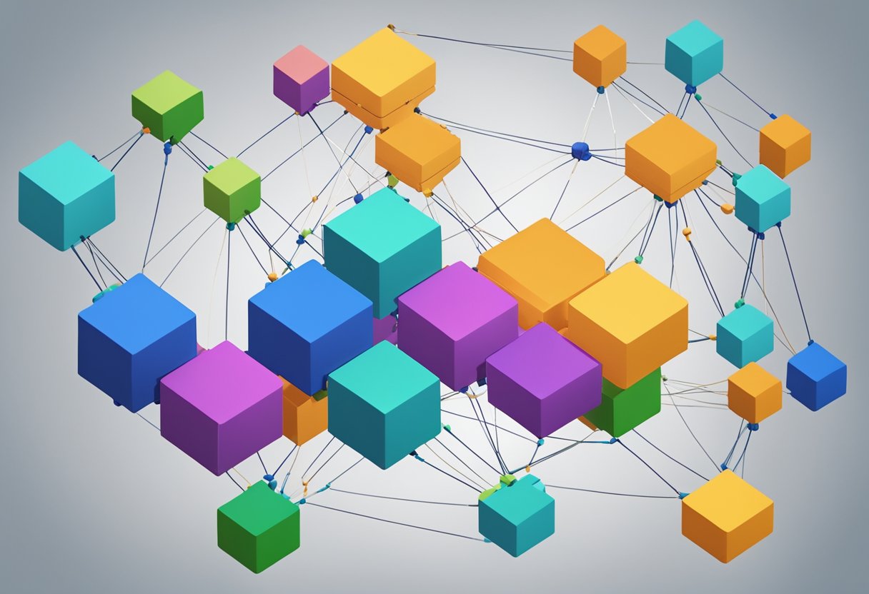 A network of interconnected blocks, representing the technical foundation of POX Proof of Transfer - POX in the context of Stacks - STX