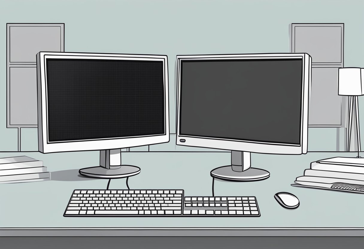 A computer monitor displays a black screen after a BIOS update. The screen is empty, with no visible text or graphics