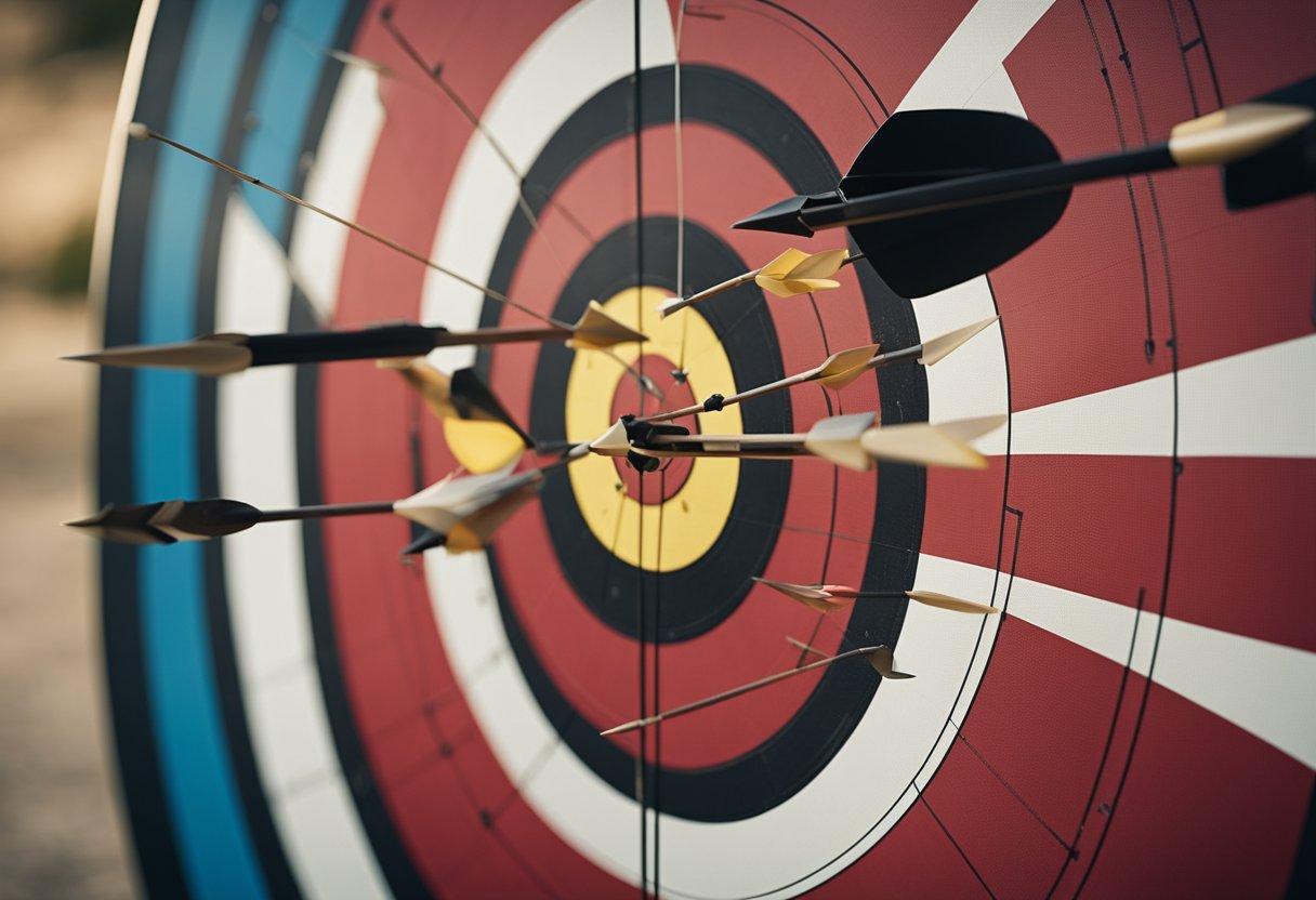 An archery target with arrows grouped near the center, indicating a good score for beginners