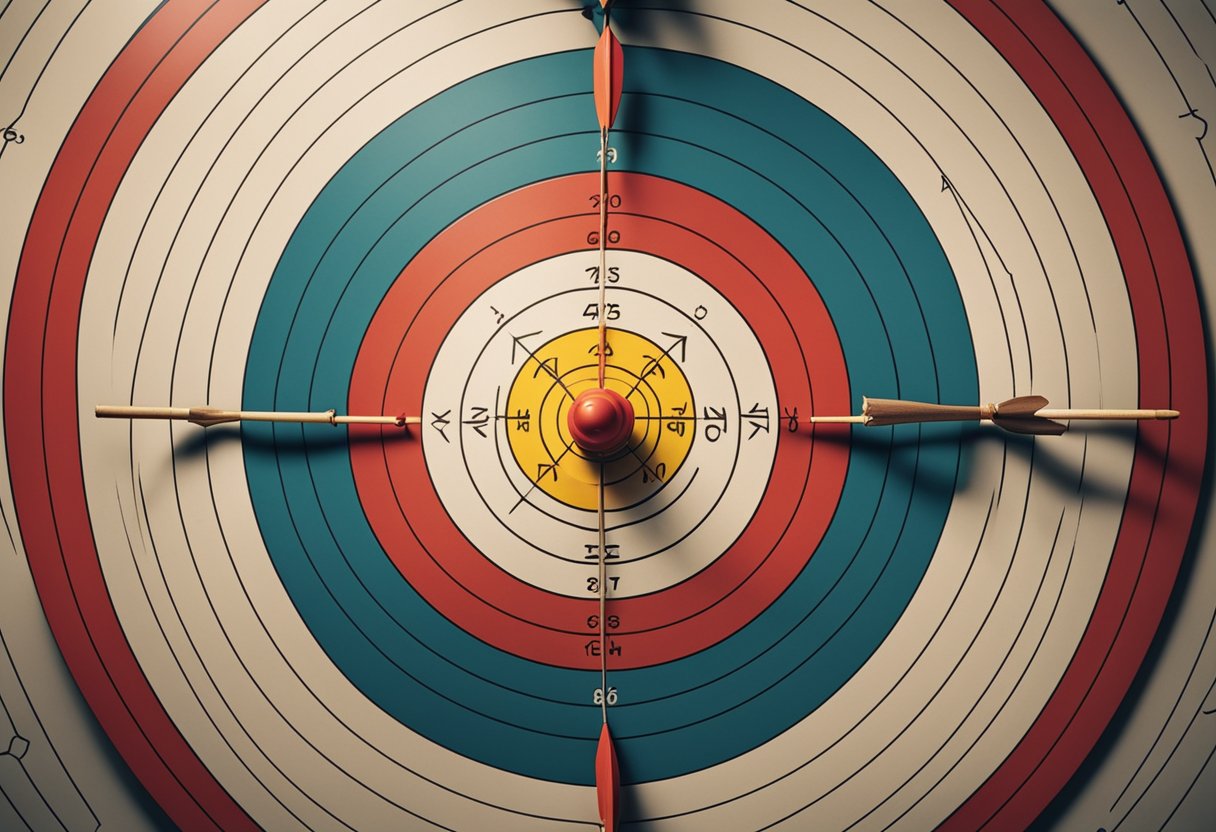 An archery target with arrows grouped tightly in the center, demonstrating precision and accuracy