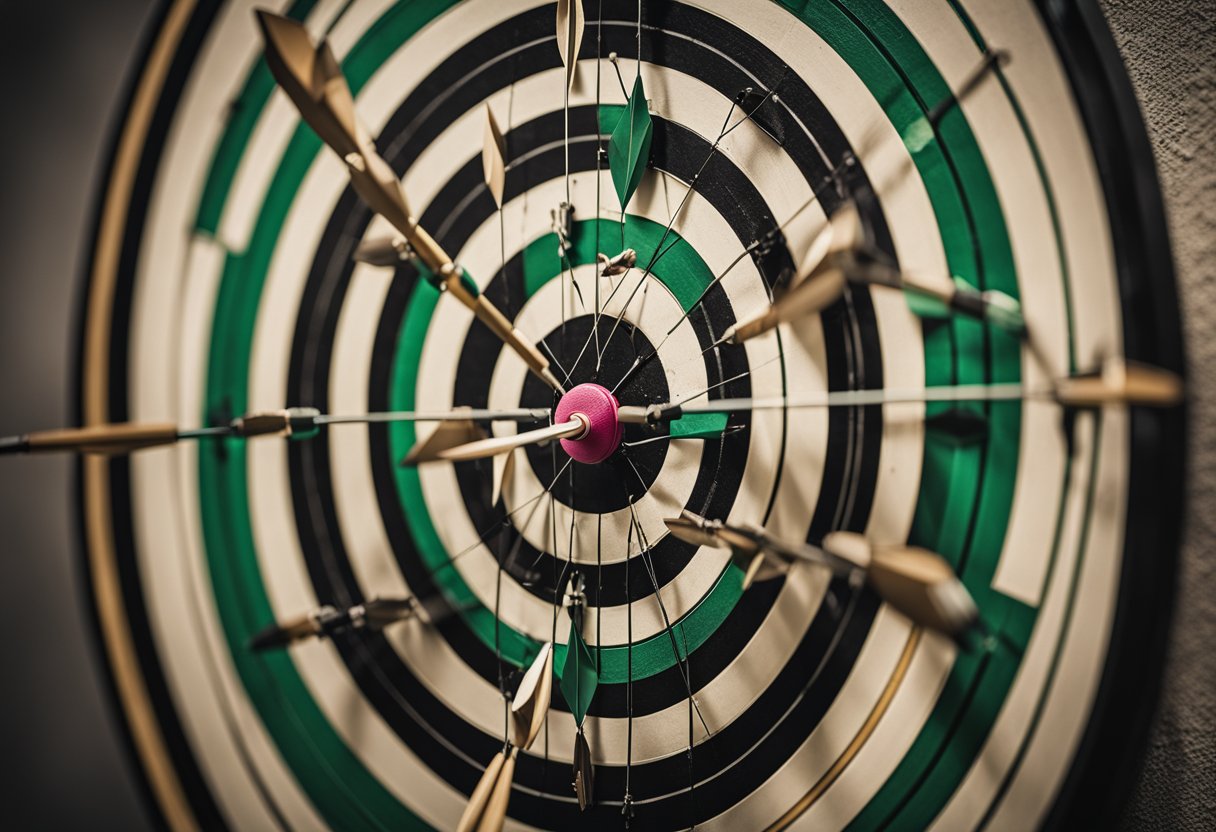 An archery target with arrows hitting the bullseye, showcasing perfect form and technique