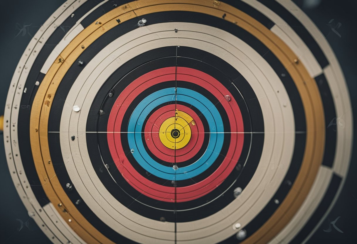 An archery target surrounded by various factors such as quality materials, design complexity, and manufacturing processes, reflecting the reasons for its high price