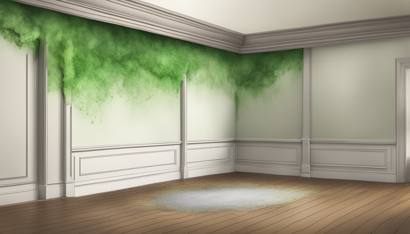 Mold grows on damp walls, ceilings, and floors. It thrives on organic building materials like wood, drywall, and insulation, causing discoloration and deterioration
