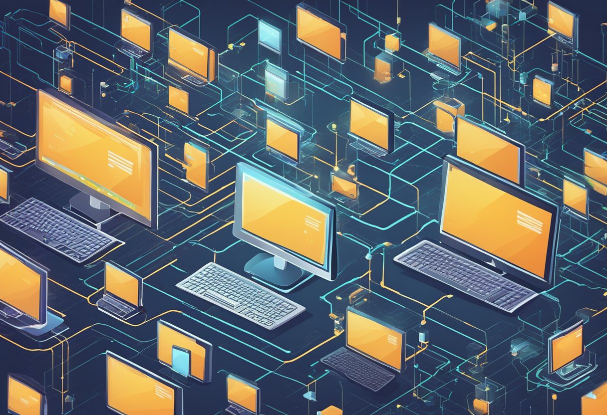 A computer virus spreads through a network of interconnected devices, infiltrating and corrupting files and software. It moves stealthily, infecting vulnerable systems and causing chaos