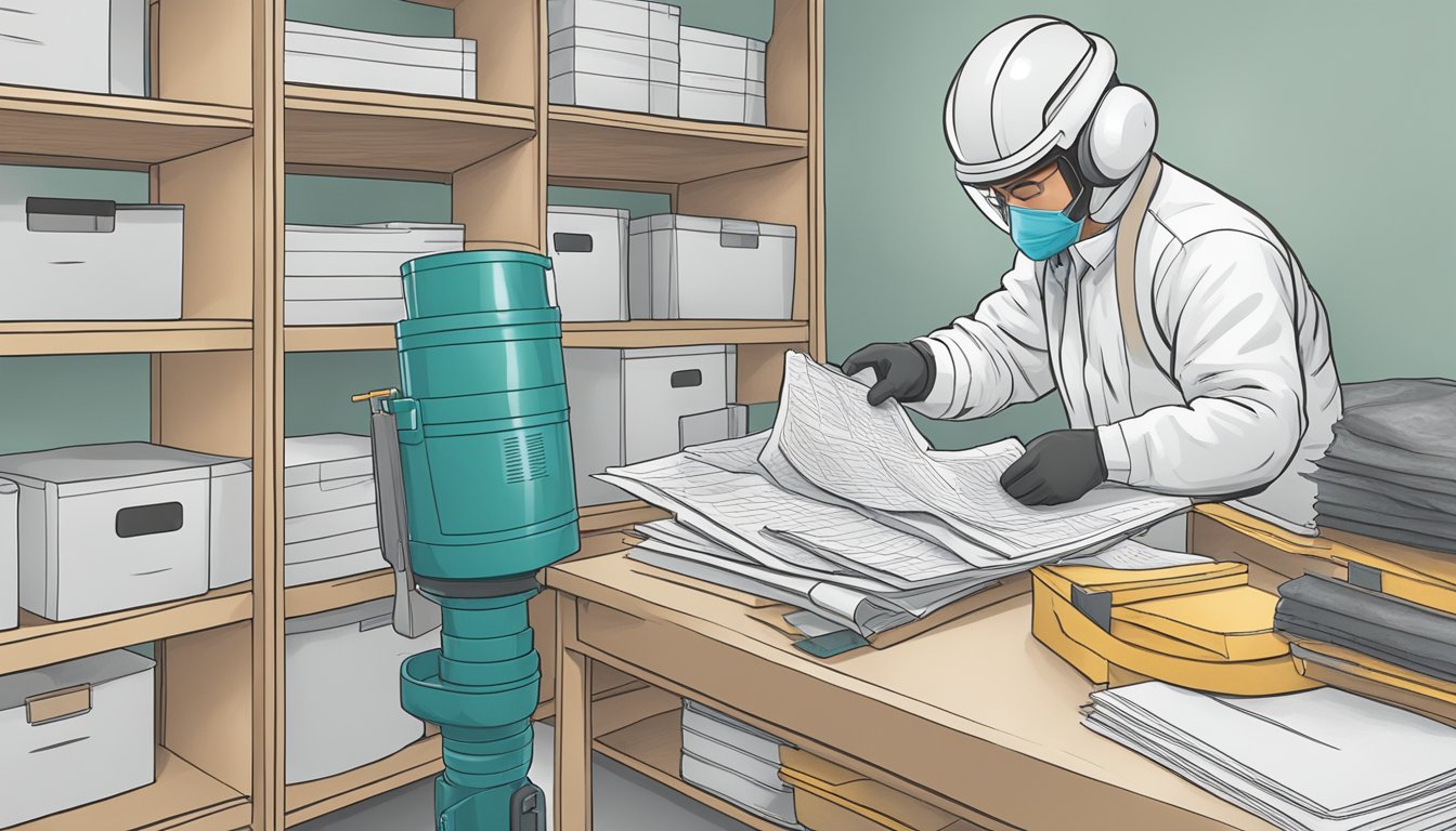 A person meticulously cataloging mold remediation procedures, documenting every step and regulation followed