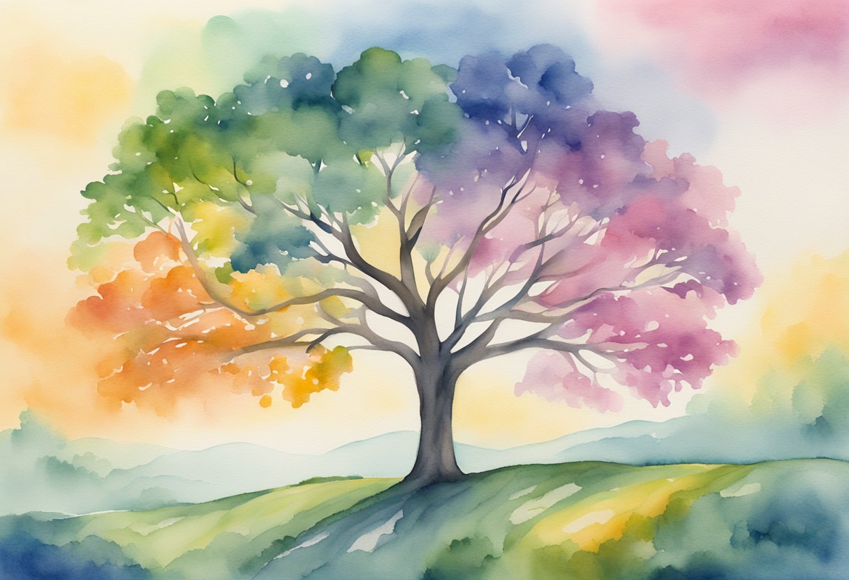 A vibrant tree stands tall, symbolizing strength and growth post-cancer. Surrounding it, a serene landscape conveys the balance of physical and mental wellness, embodying the resilience of a cancer thriver