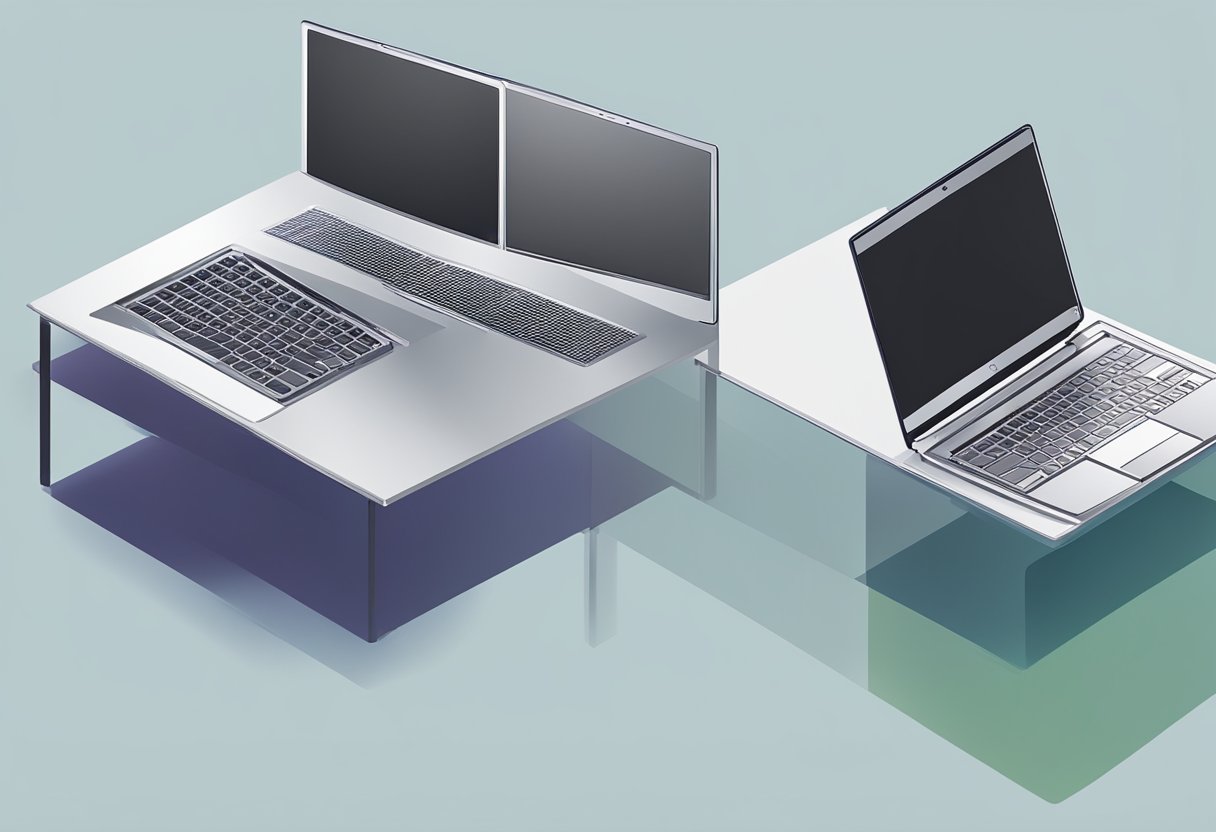 A laptop CPU and a desktop CPU sit side by side, showcasing their physical differences. The laptop CPU appears smaller and flatter, while the desktop CPU is larger and more robust