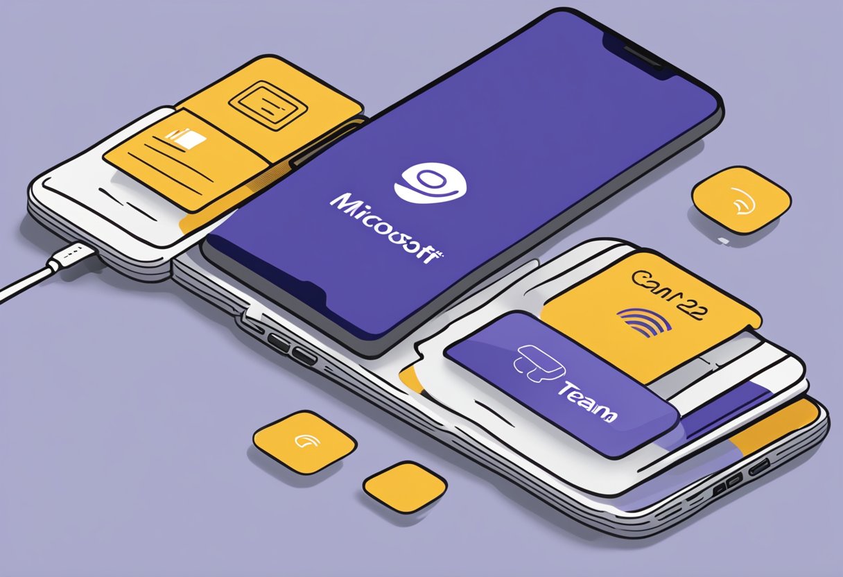 A smartphone with the Microsoft Teams app open, showing a call being made to a cell phone number