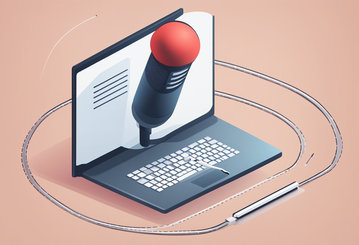 A computer with a microphone icon and a red "mute" button, surrounded by a dotted line representing privacy boundaries