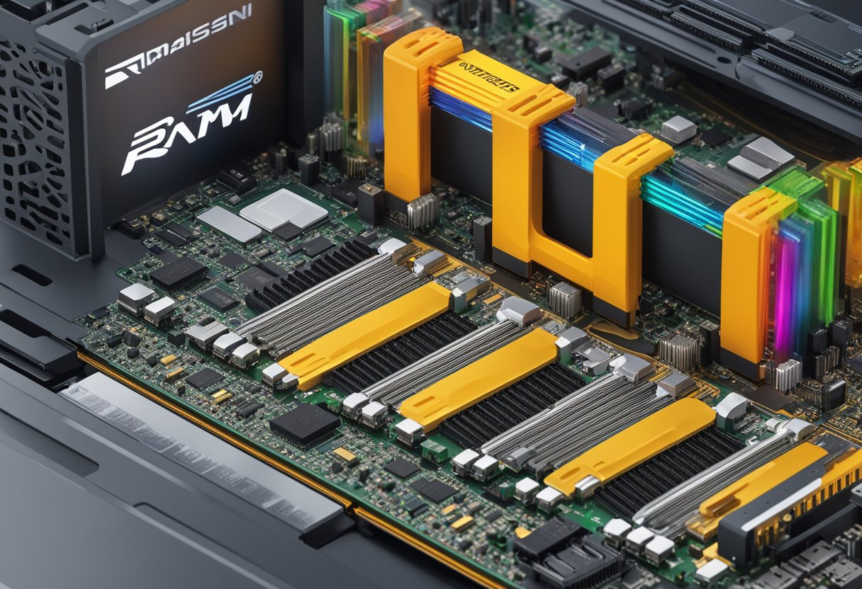 Various RAM modules from different brands are shown fitting into a computer motherboard, demonstrating compatibility