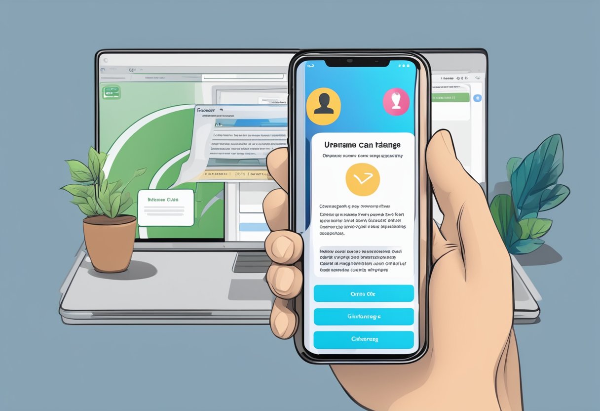A smartphone with the Telegram app open, displaying the username section with a message stating "Username can't change."