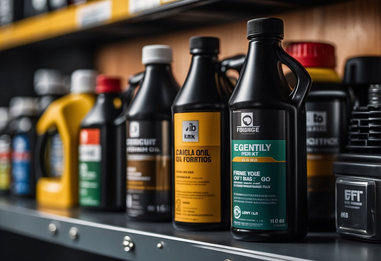 A bottle of engine oil sits on a shelf, surrounded by various car maintenance products. The label on the bottle reads "Frequently Asked Questions: can engine oil go off?"