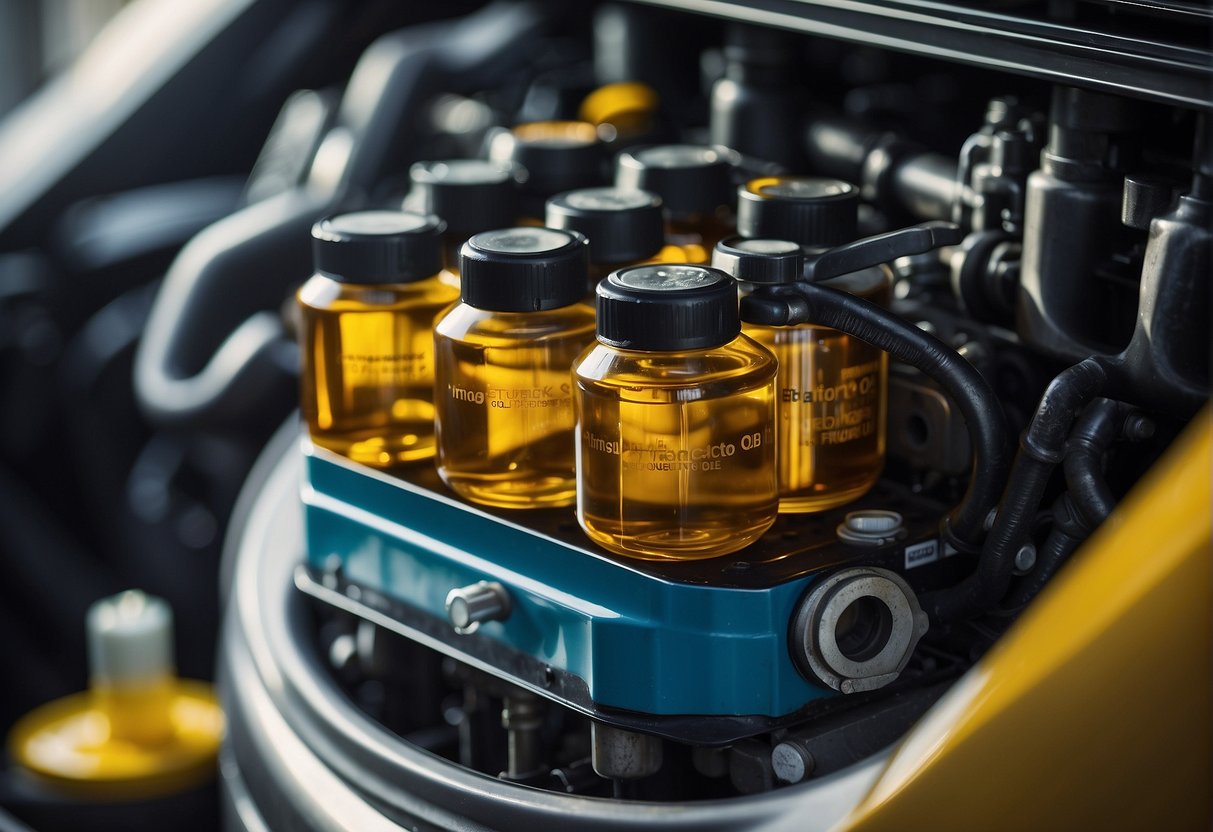 Hydraulic oil poured into engine, labeled "Frequently Asked Questions: Can hydraulic oil be used as engine oil?" Illustration