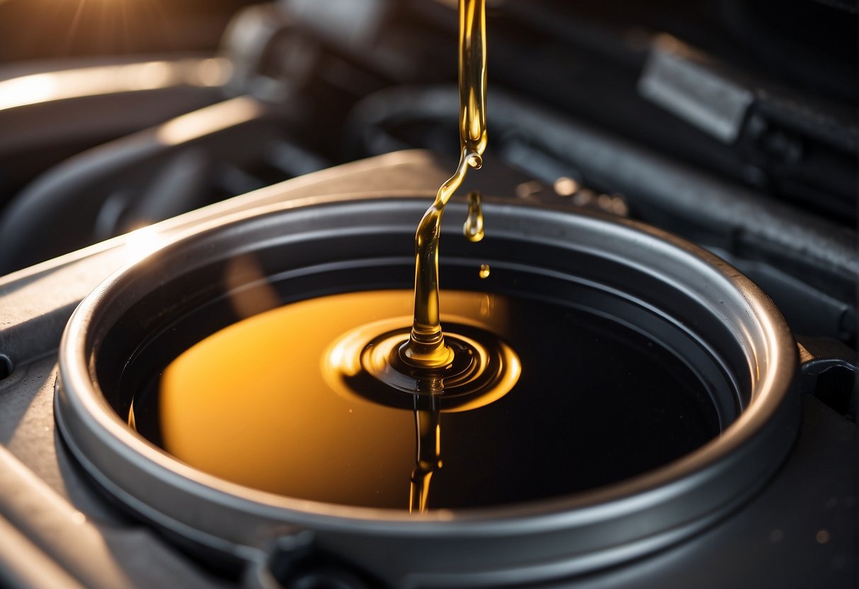 Engine oil sits in a shallow pan under the sun, slowly disappearing as it evaporates into the air