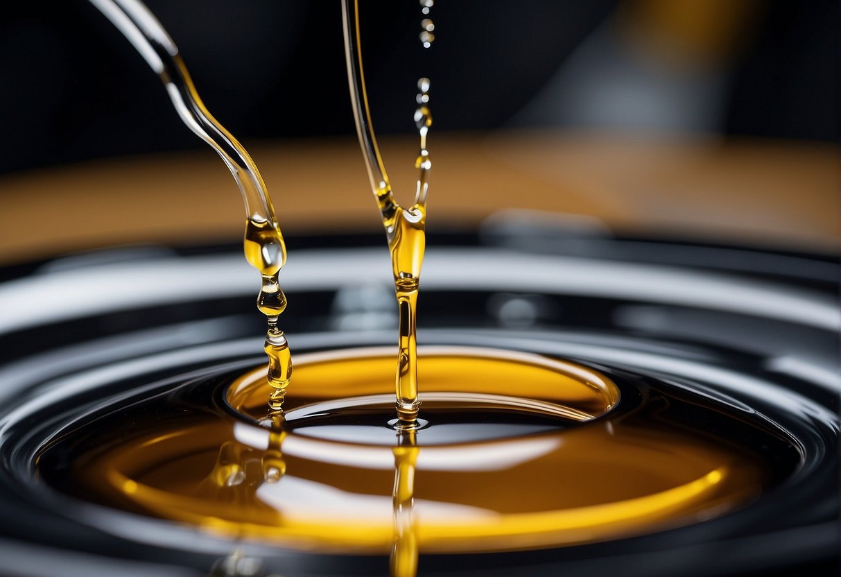 Engine oil drips into a transmission, creating a pool of liquid beneath the two components